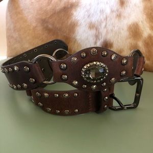 Brown leather and rhinestone belt